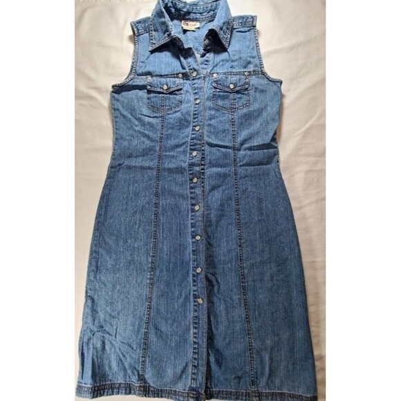 Faded Glory Denim Dress | Sleeveless Pearl Snap Cotton Dress Size 6 Western - Picture 1 of 7